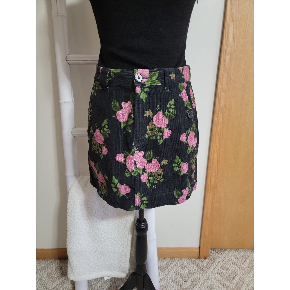 Wild Fable Black Corduroy Pink Floral Mini Skirt High Rise Sz 2 NWOT
